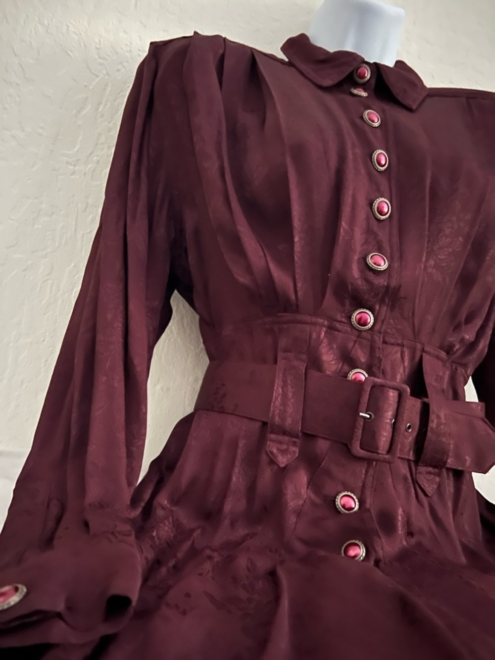 Karen Alexander Vintage Button-Front Burgundy Dress with Belt With Original Tags - Picture 3 of 13
